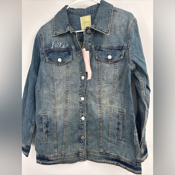 Avec Les Filles Embroidered Follow Me Cotton Longline Denim Jacket Small $98 - Picture 3 of 5